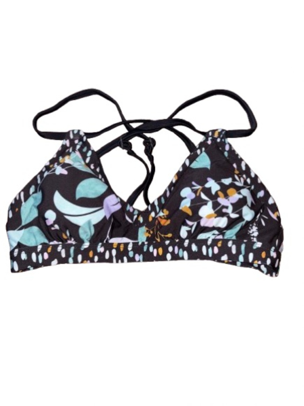 Title Nine Floral Print Black Triangle Swim Top NWT size M
